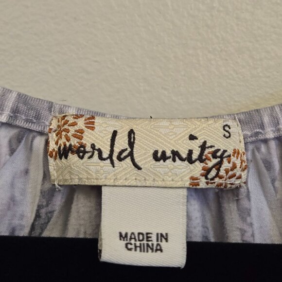 World Unity Y2K Women's Flowy Boho Tunic Top Beaded Neckline Waterfall Hem Blous - Picture 4 of 11